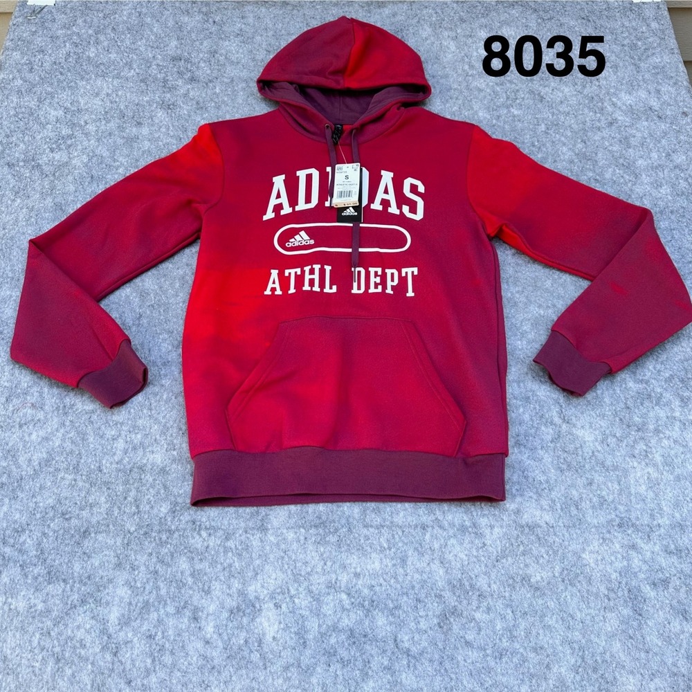 Adidas Athl Dept Hoodie Mens Small Red Burgundy Colorblock Pullover H59735 NEW